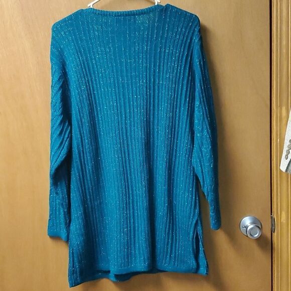 Diane Von Furstenberg Womans Teal Cable Knit Sweater, m/l - Picture 4 of 5